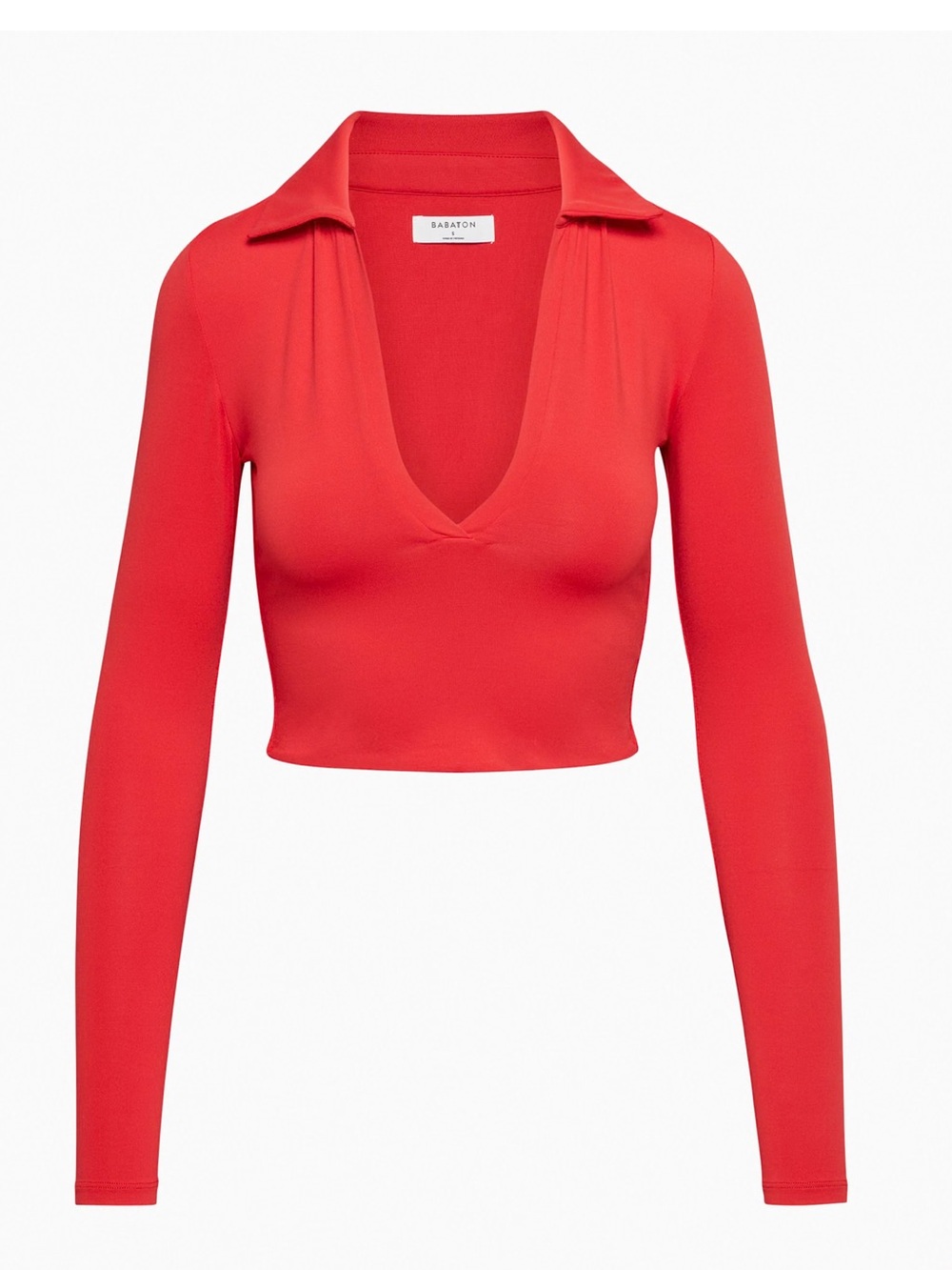 Babaton Red Cropped Long-Sleeve Polo Top